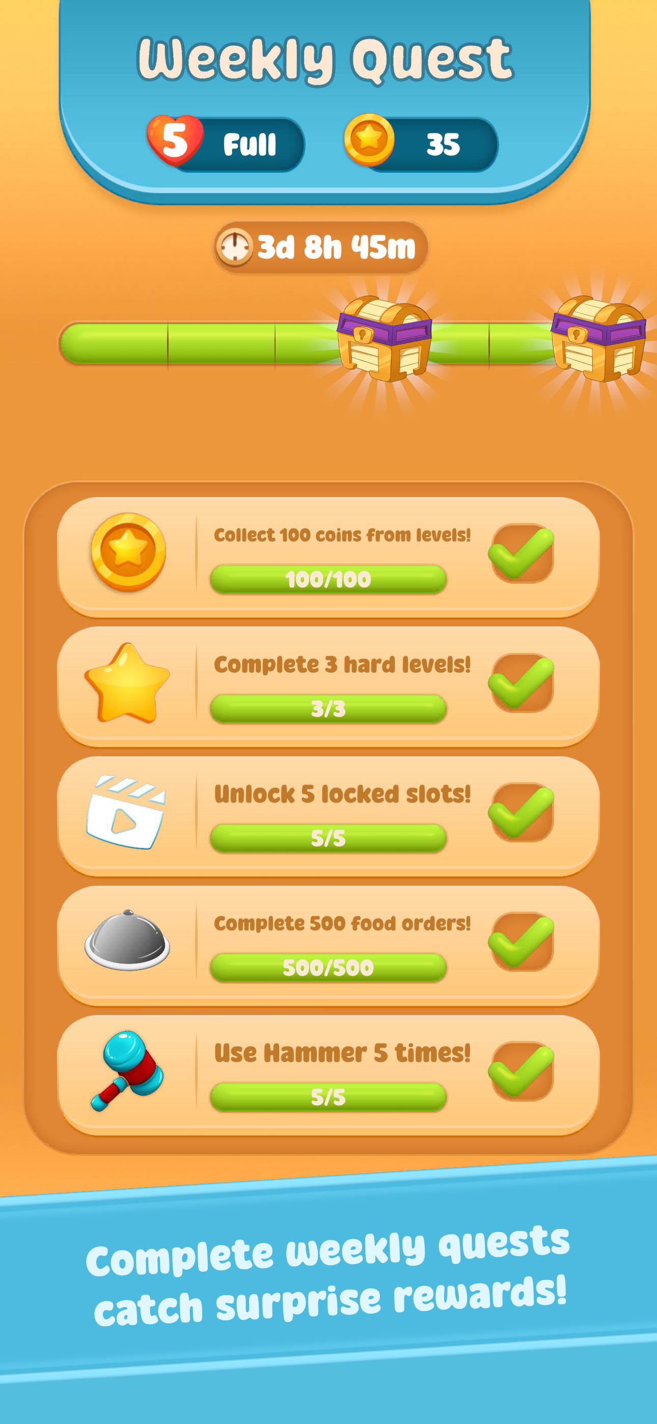 Food theme, reward flow, and mobile presentation